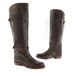 Frye Dorado Brown Leather Riding Tall Buckle Boots